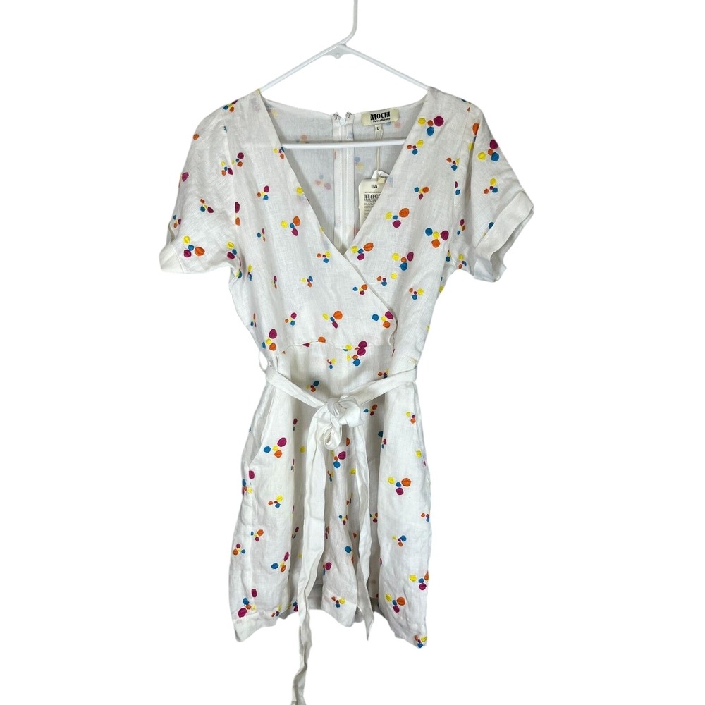 All Things MOCHI NWT Women's Kalani Linen Short Sleeve Romper Large Retail $380
